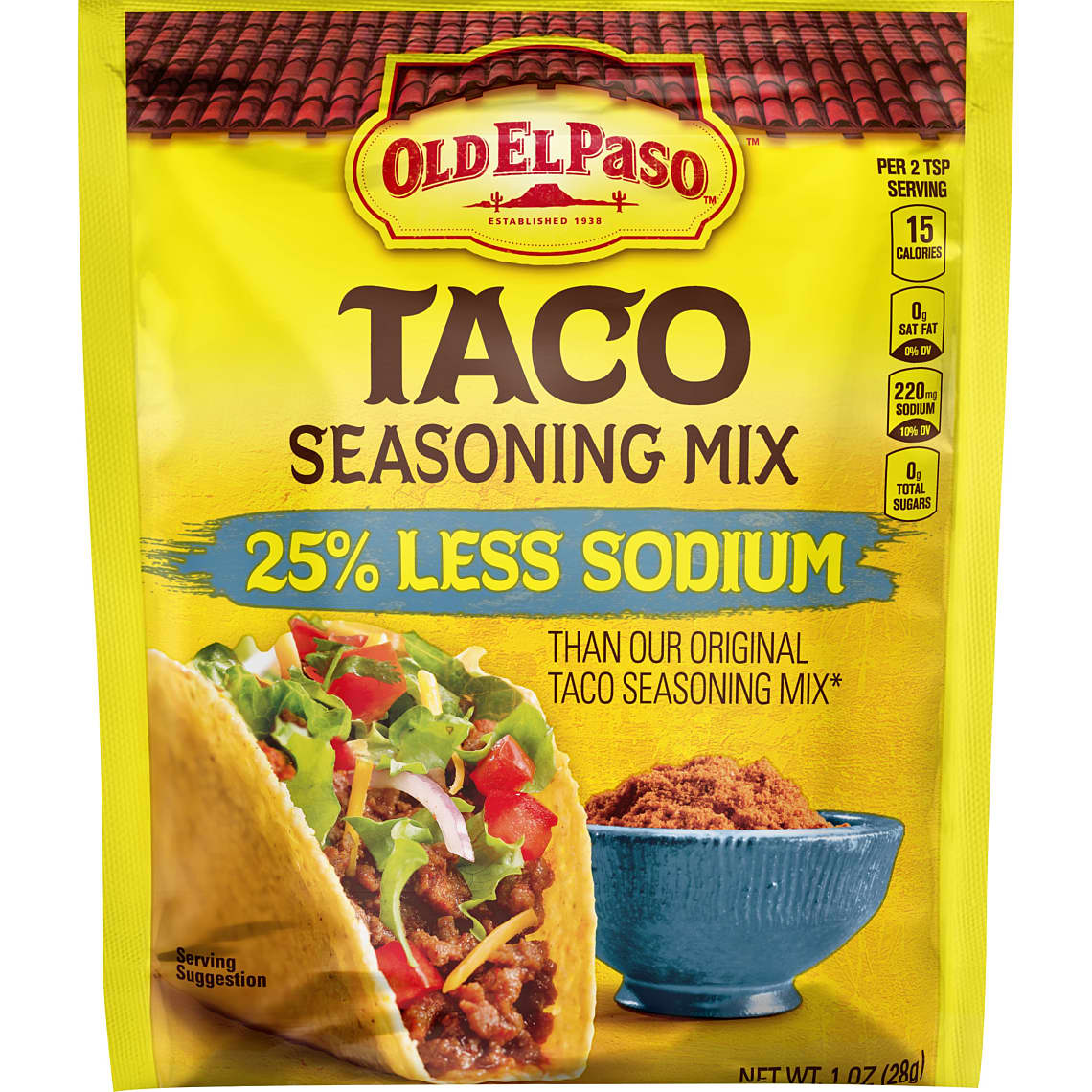 Old El Paso Taco Seasoning Mix 25% Less Sodium 1 oz Packet